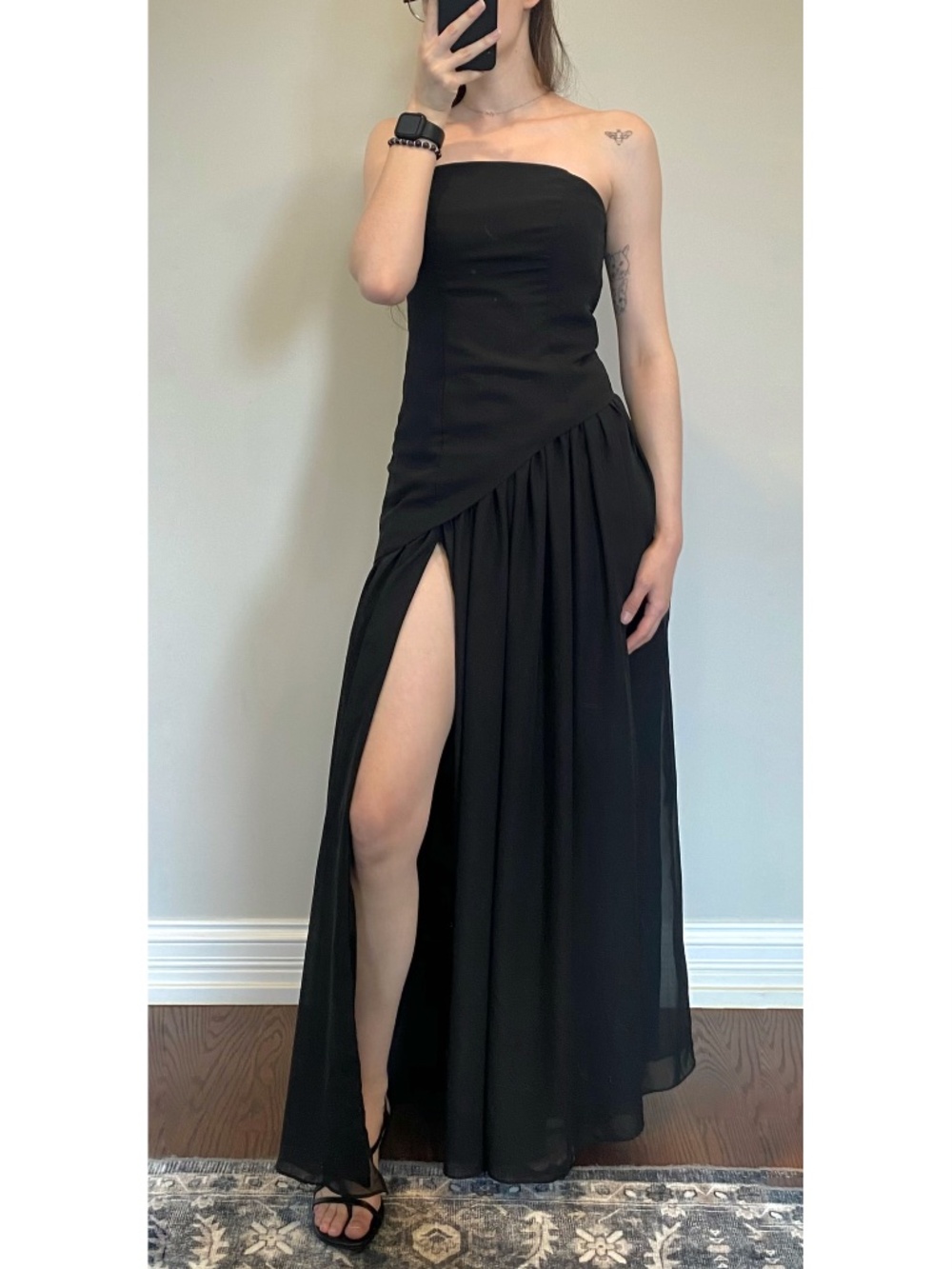 Zatena Black Strapless Maxi Dress High Slit Corset Back Women’s Size 4
